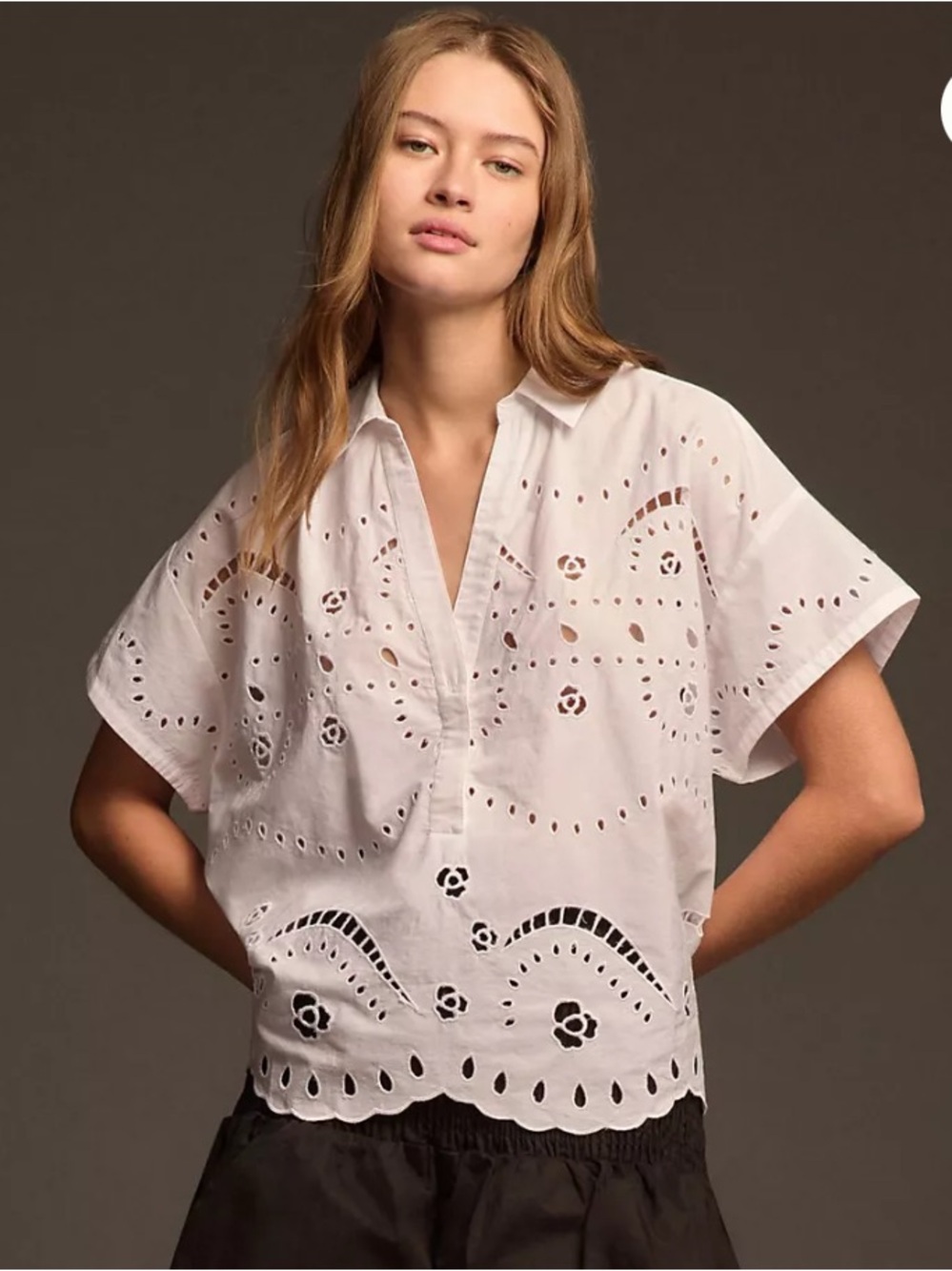 Maeve Short-Sleeve Boxy Eyelet
Popover Blouse